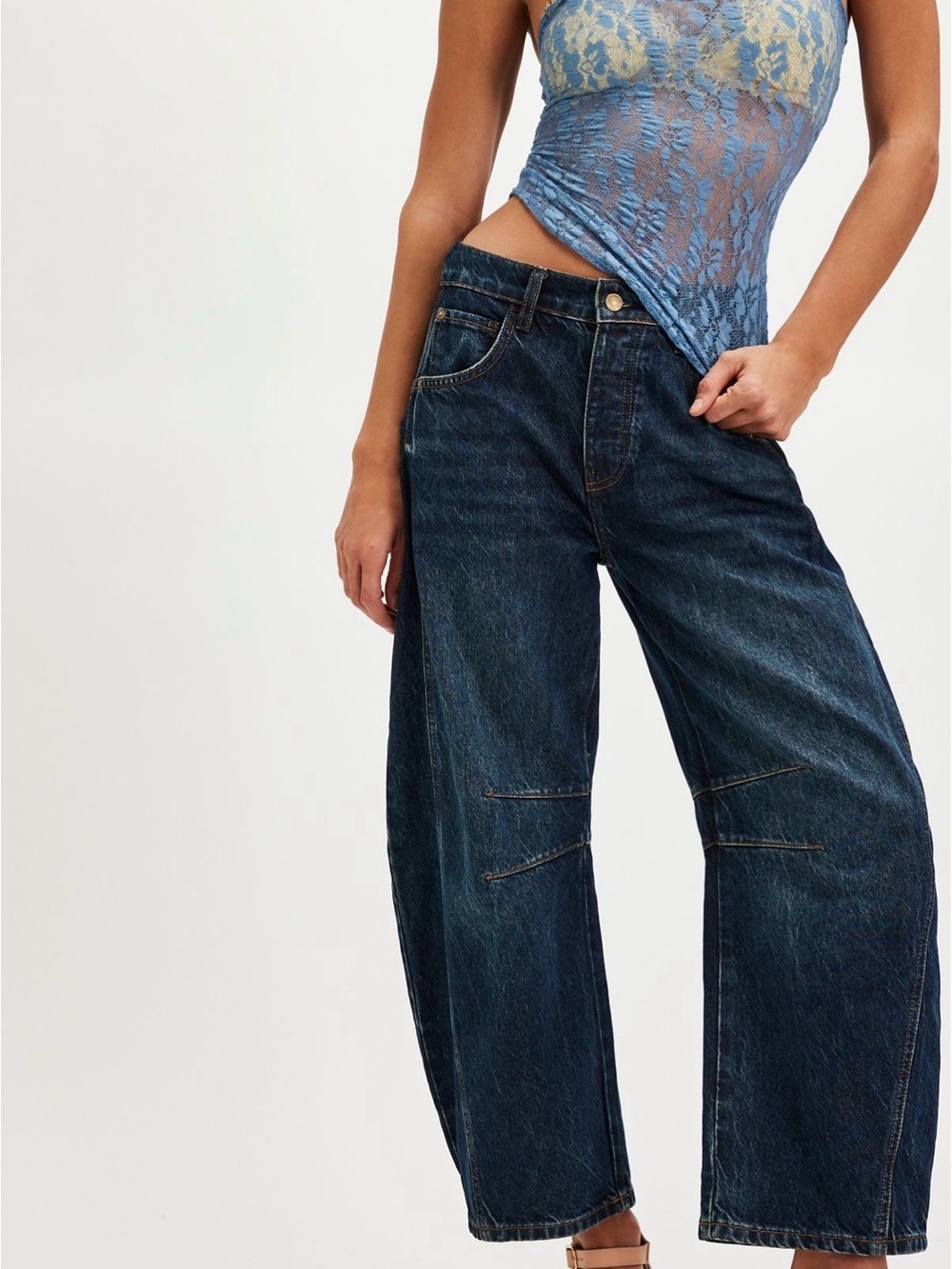 Free People We the Free Good Luck Barrel Jeans in Deep End, size 30